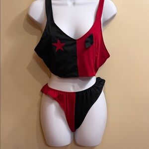 Harley Quinn Red and Black Two-Piece Swimsuit